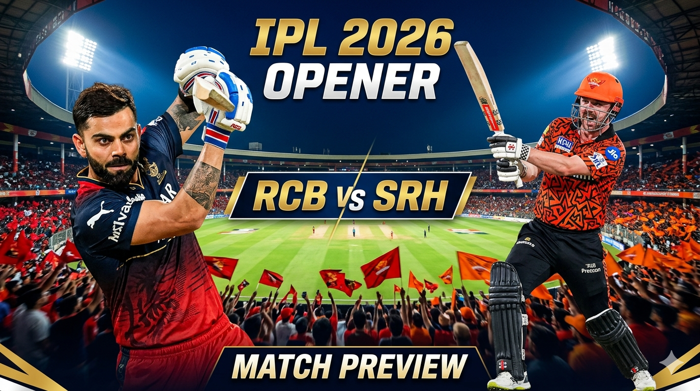 Virat Kohli and Travis Head batting in IPL 2026 match preview for RCB vs SRH at Chinnaswamy Stadium.