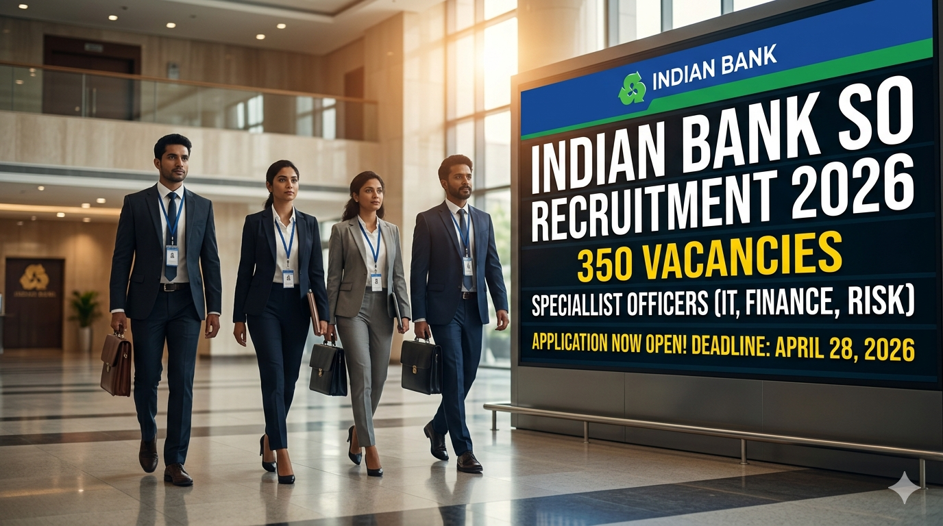 Official notification for Indian Bank Specialist Officer SO Recruitment 2026 showing 350 vacancies.