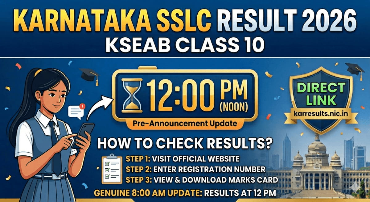 How to check Karnataka SSLC Result 2026 online at 12 PM link