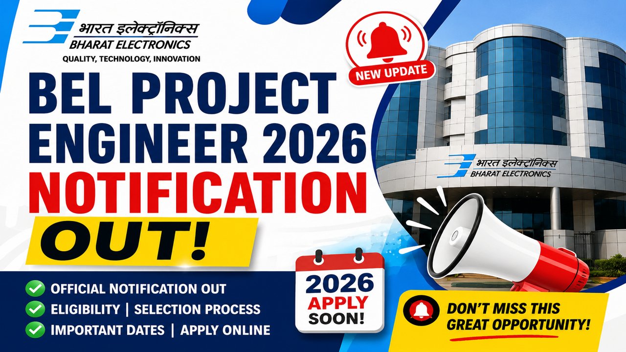 BEL Project Engineer 2026 official notification featured image with Bharat Electronics building and apply online details.