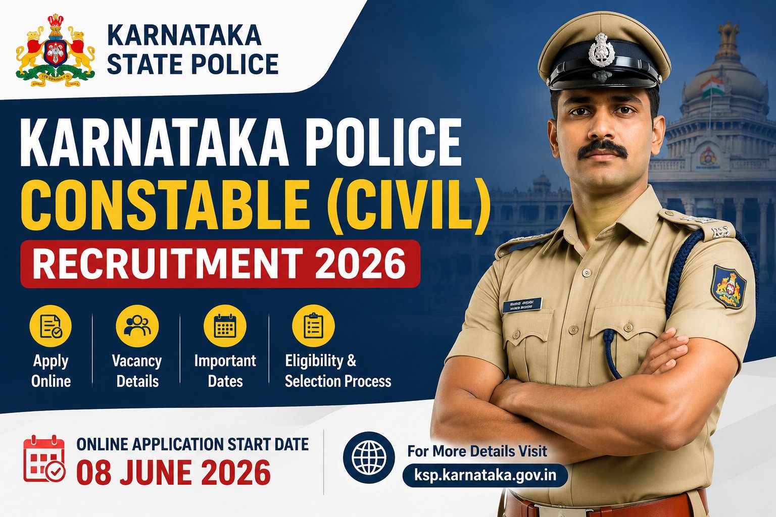 ALT TEXT: Karnataka Police Constable Recruitment 2026 notification with online application start date June 8 and civil police constable vacancies