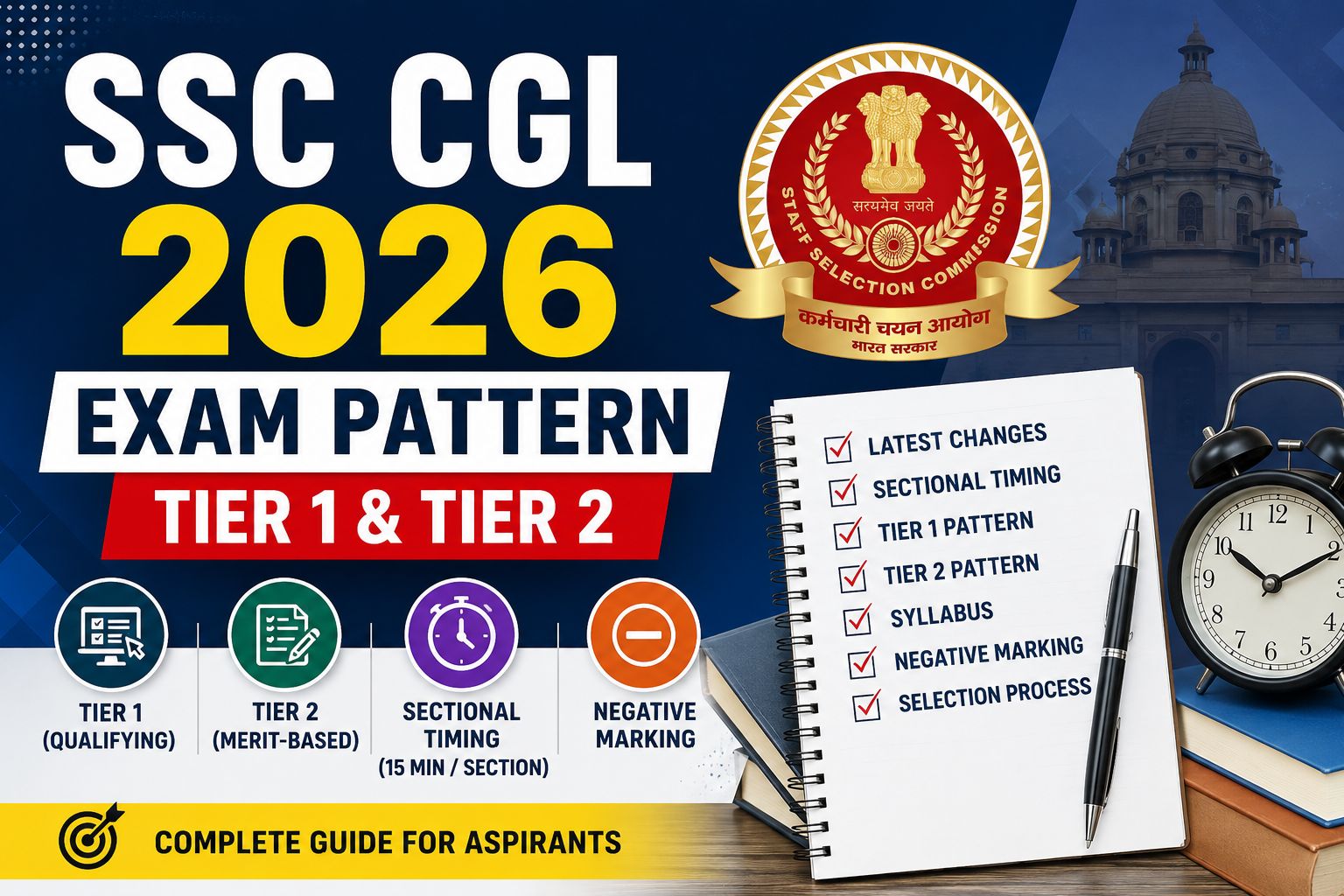 SSC CGL 2026 Exam Pattern Tier 1 and Tier 2 Latest Changes, Sectional Timing and Negative Marking Guide